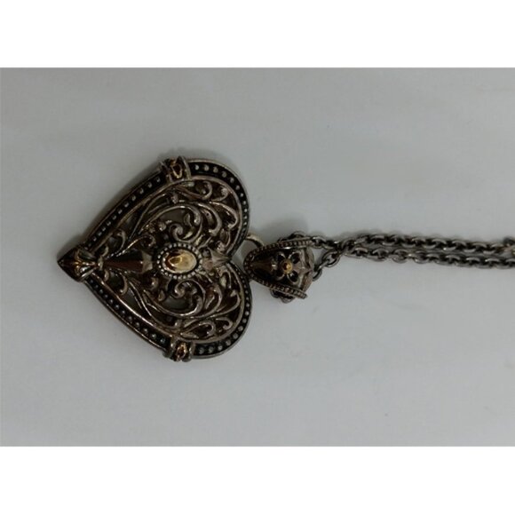 𝅺Sterling silver and 14k gold Dmc hefty filigree heart  rope necklace romantic. - Picture 3 of 5